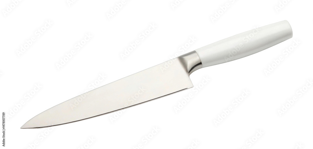 Obraz premium PNG Sleek stainless steel chef's knife with white handle for kitchen use