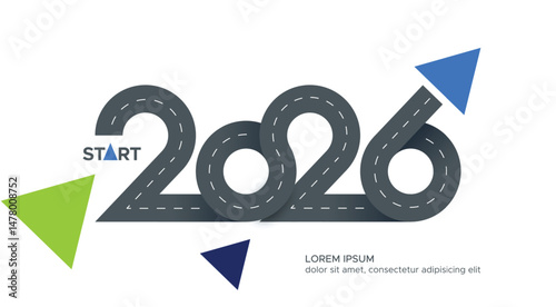 New Year 2026 with road concept. Business concept with new ambitions, challenge, plans, goals and visions in 2026
