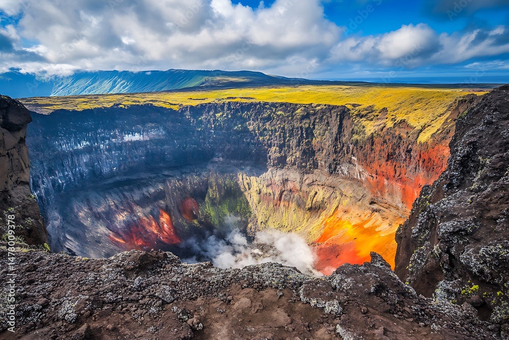 Fototapeta premium colors volcanic crater with bubbling sulfur and vivid