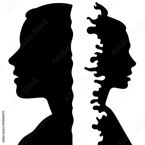Silhouette transformation showing before and after scenes, visual concept