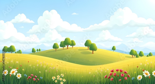 landscape with green grass and blue sky art ,landscape, green, grass, blue, sky, art, painting, nature, scenery, field, clouds, horizon, outdoor, meadow, bright, vibrant, sunny, day, canvas, texture