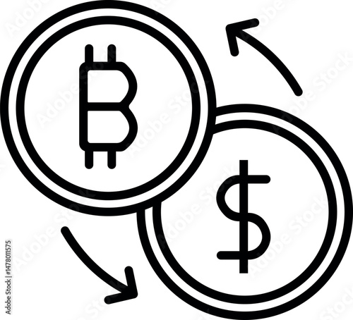 Circular arrows exchanging bitcoin and dollar