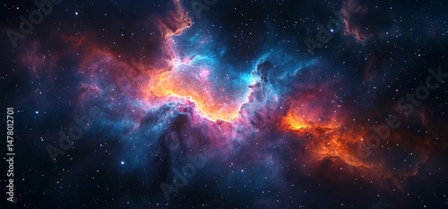 Vivid cosmic display of galactic clouds in celestial depths exploration