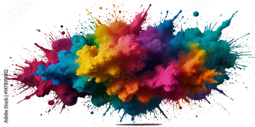 Vector abstract colorful rainbow holi paint and colorful cloud smoke powder explosion isolated on transparent wide panorama background.	
