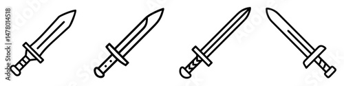 Line art swords in various positions for design use, icons set, vector