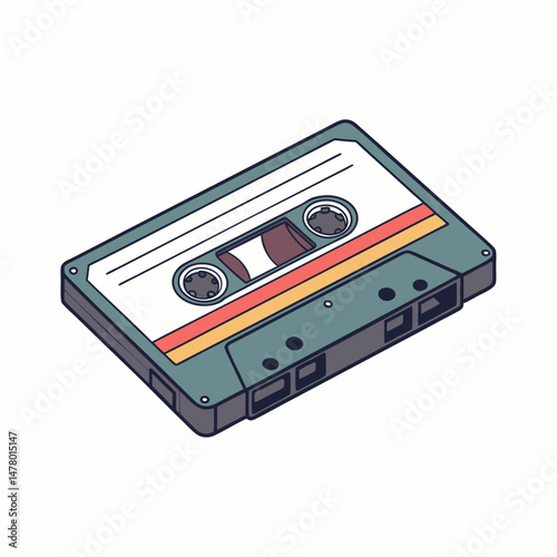 Isometric illustration of an old-school cassette tape, perfect for retro design and nostalgia.