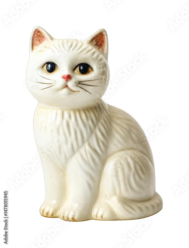 PNG Ceramic cat figurine with detailed features and sitting pose