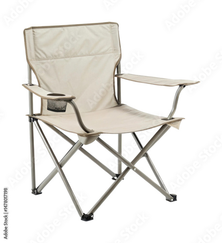 PNG Portable folding camping chair with cup holder and metal frame