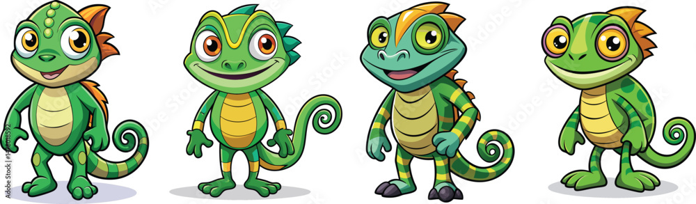 Fototapeta premium Colorful Full Body Chameleon Cartoon Mascot on White Background for Kids Art and Merchandise