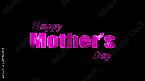 happy mother's day text, pink neon sign motion animation, on black background, 4k resolution footage