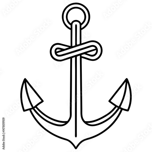 Nautical anchor outline illustration, vector style, symbolizing stability, maritime culture, and adventure