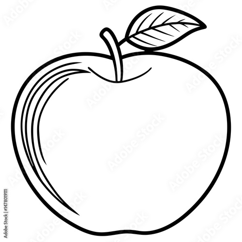 Apple with leaf outline illustration, vector style, representing health, nutrition, and fresh produce