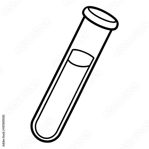 Test tube with liquid outline illustration, vector style, representing science, experimentation, and laboratory research