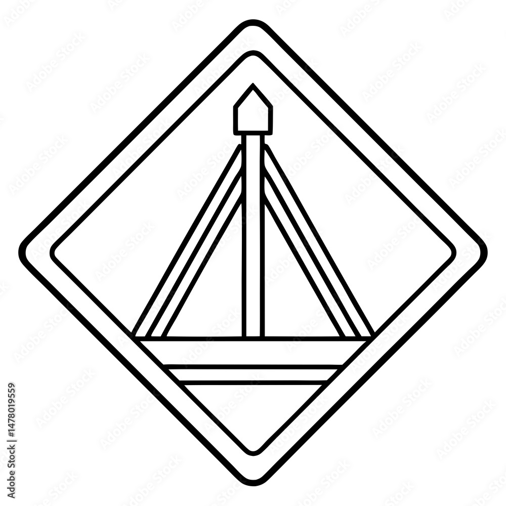 Bridge warning sign outline illustration, vector style, representing safety and infrastructure 