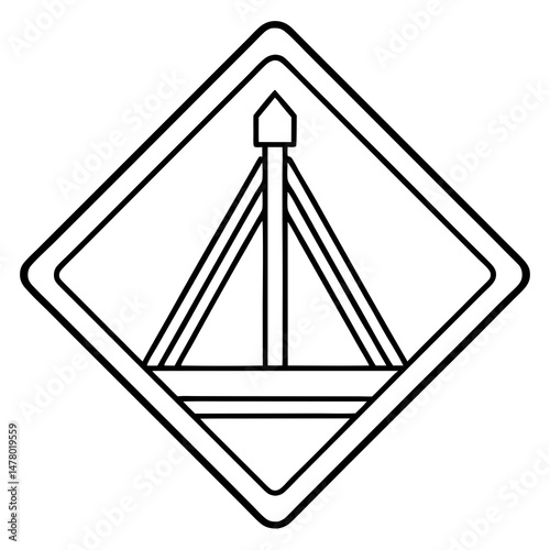 Bridge warning sign outline illustration, vector style, representing safety and infrastructure 