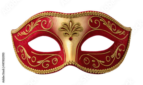 PNG Elegant red masquerade mask with golden embellishments