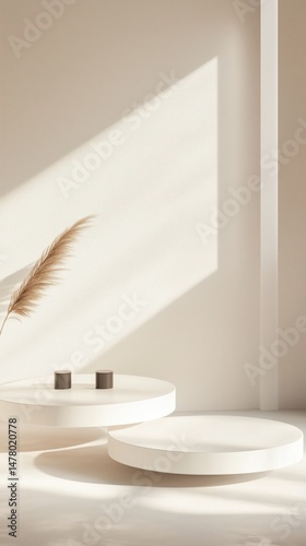Minimalistic beige stone podium for product presentation