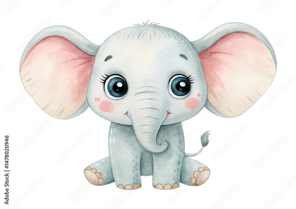 Fototapeta premium PNG Adorable baby elephant with big eyes and pink ears