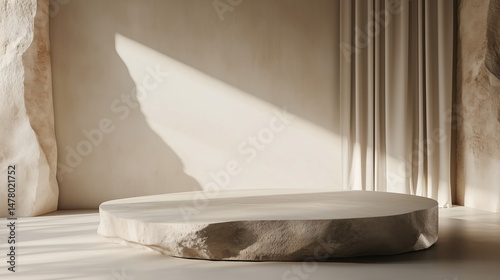Minimalistic beige stone podium for product presentation