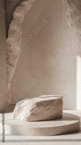 Minimalistic beige stone podium for product presentation