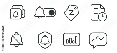 Line style icons of smart delivery settings: notification stack icon, batched alerts toggle, snooze message tag, custom delivery time file, delay notification option, quiet delivery badge, summary at