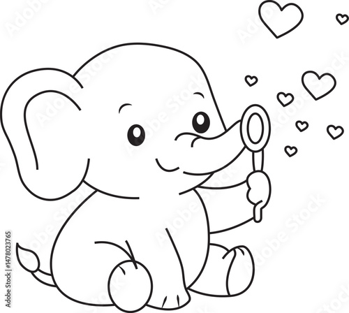 Cute adorable cartoon elephant coloring pages vector illustration for kids and adult