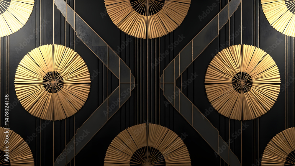Fototapeta premium XXL porcelain slab with Art Déco metal patterns, geometric brass and pewter design, glamorous industrial texture, HD seamless backdrop.