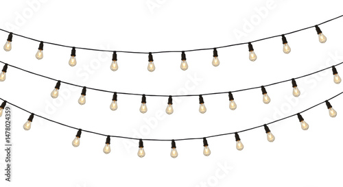 Two Strings of Warm White String Lights, Isolated on Transparent PNG Background