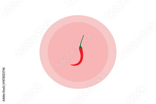Minimalist red chili pepper icon centered on a soft pink circle, isolated on white. Perfect for food, spice, hot, modern kitchen, and graphic design themes. PNG