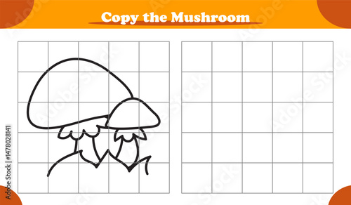 Copy the picture activity game for kids featuring mushrooms