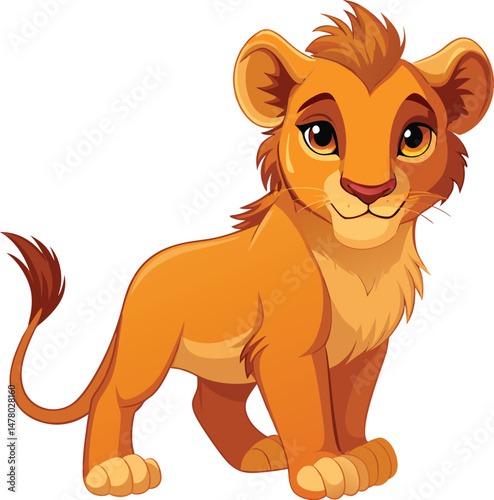 Lion cub with charm and grace: A charming lion cub exudes charm and grace with an air of confidence and allure. It stands poised and ready to explore, its golden fur gleaming with life