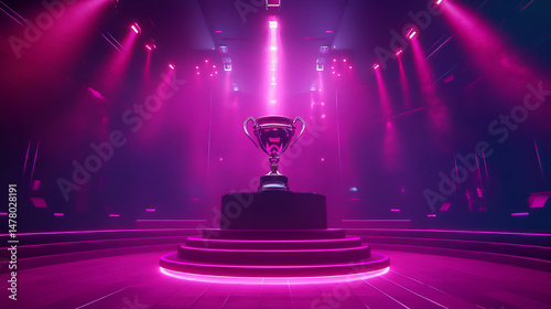 Pink Neon Lit Trophy on Stage