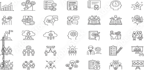 Core Values Line Editable Icons set. Vector illustration in modern thin line style of beliefs related icons: happiness, work, community, and more.
