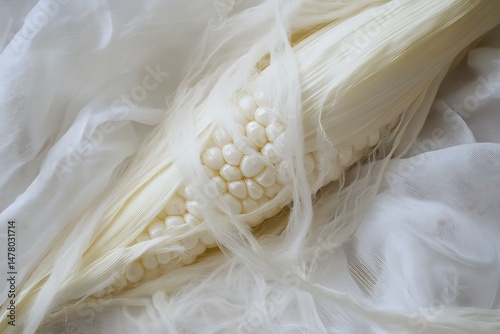white corn with silk peeled back