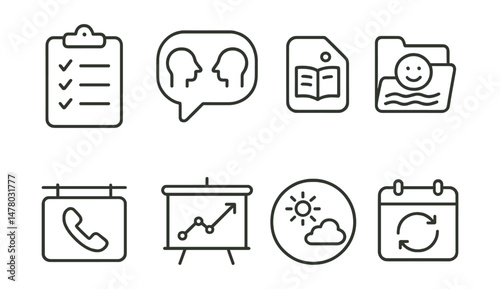 Line style icons of after-crisis care: post-crisis checklist icon, “talk about it” badge, reflect in journal tag, calm re-entry file, call again board, share what worked chart, day after bubble, next