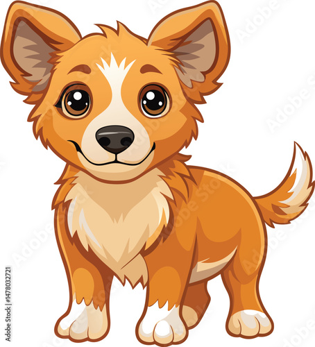 Adorable Puppy Portrait: An endearing cartoon illustration of a charming puppy, exuding happiness with its expressive eyes, perky ears, and playful stance.