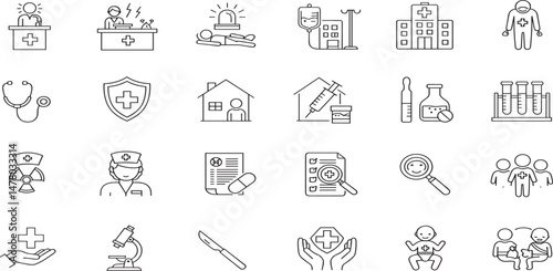 Hospital Line Editable Icons set. Vector illustration in modern thin line style of medicine related icons: doctor, ambulance, treatment, and more.