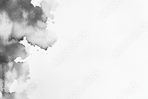 Abstract grayscale watercolor wash on white paper