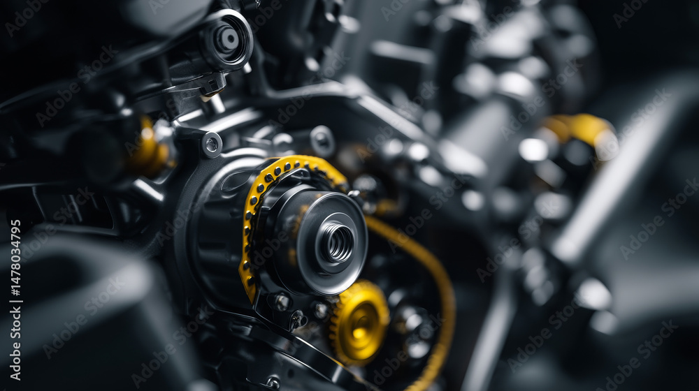 Fototapeta premium Close-up view of a motorcycle engine showcasing intricate mechanical details.