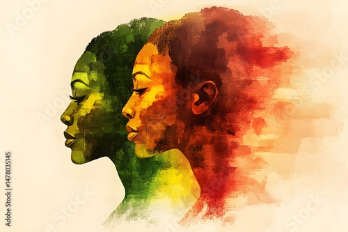Profiles of African young women, Pan-Africanism, Africa Day, Youth Day, juneteenth, illustration, Kwanzaa