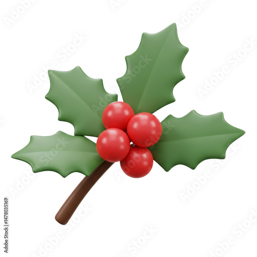 Christmas Holly With Red Berries. Traditional festive decoration. Holly branch with red berries oisolated on transparent background, PNG 