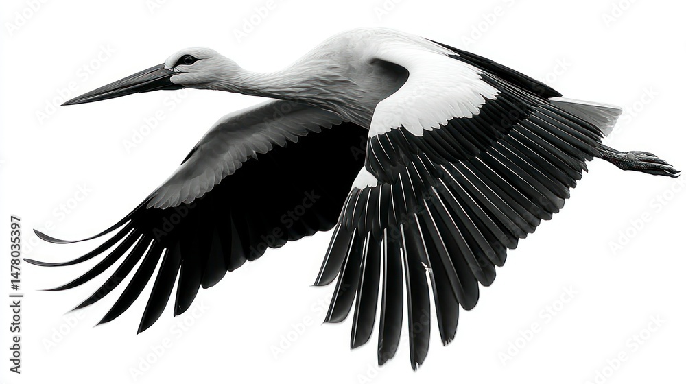 Fototapeta premium Graceful Bird in Flight with Detailed Feathers and Spread Wings