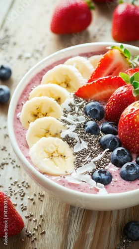 Fresh Fruit Smoothie Bowl with Berry & Banana Toppings