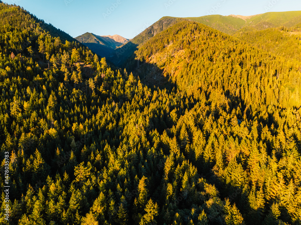 Sunset over Liptov region with Tatras mountains landscape, Slovakia.