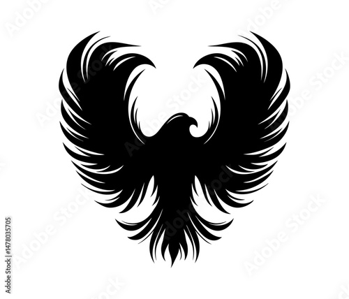 Phoenix Silhouette Design. Firebird in mythology. With a white background