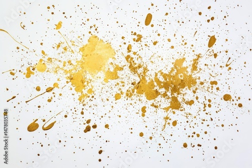 Gold paint splatter on white background