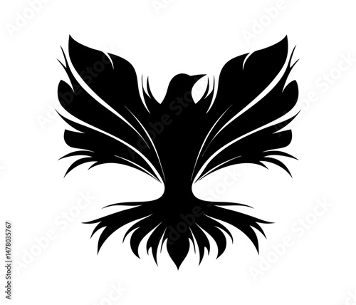 Phoenix Silhouette Design. Firebird in mythology. With a white background