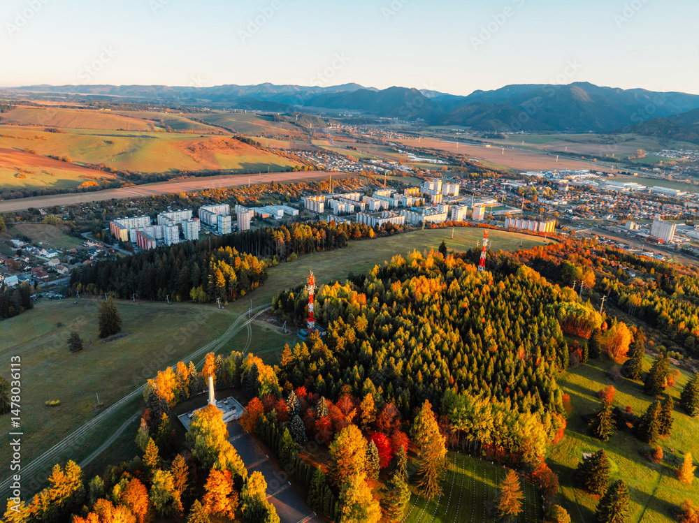 Sunset over Liptov region with High Tatras mountains around. Haj nicovo near Liptovsky Mikulas, Slovakia.