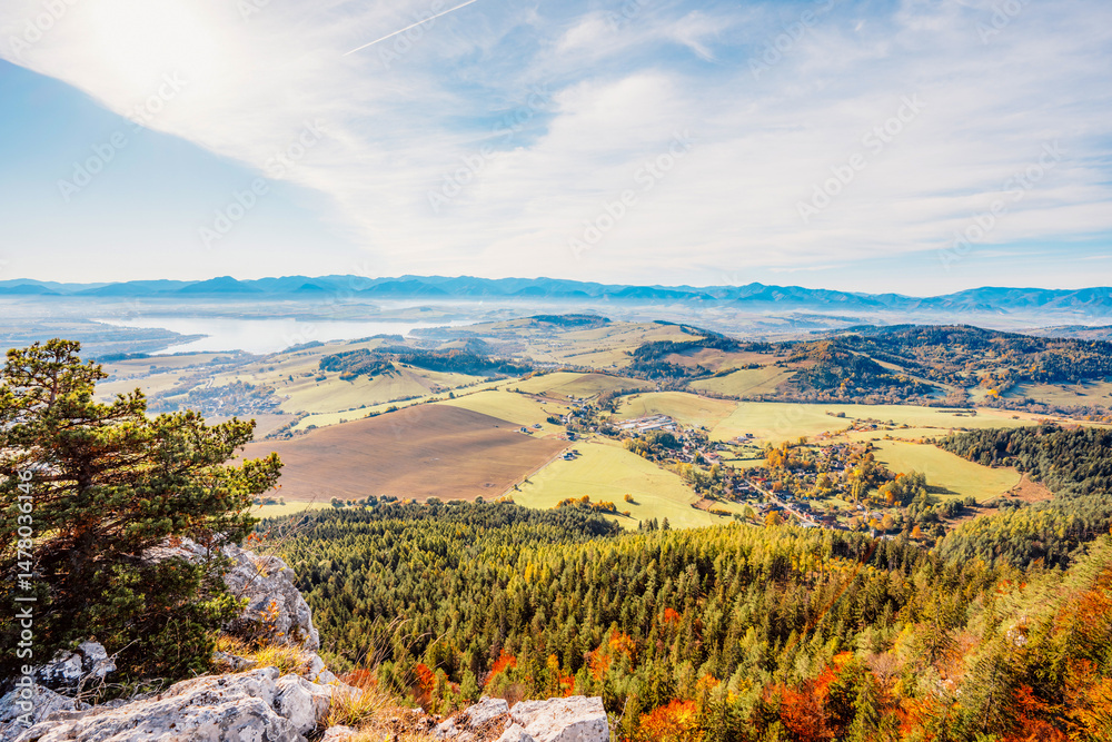 Liptov region Hiking in Tatras mountains to autumn cerenova rock view near Liptovsky Mikulas , slovakia.