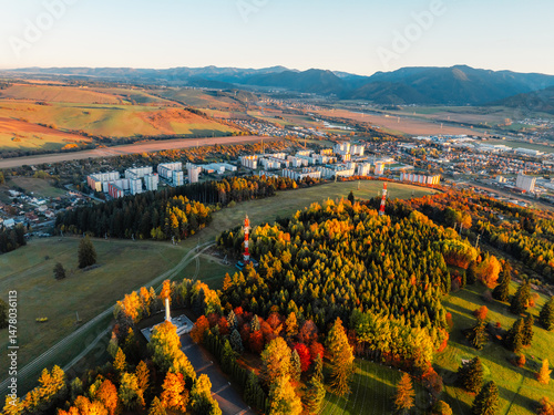 Obraz na płótnie Sunset over Liptov region with High Tatras mountains around. Haj nicovo near Liptovsky Mikulas, Slovakia. w salonie